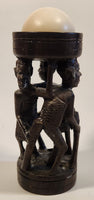 Malawi Tribal People 6 1/2" Hand Carved Wood African Sculpture with Wax Hemisphere