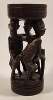 Malawi Tribal People 6 1/2" Hand Carved Wood African Sculpture with Wax Hemisphere