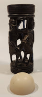 Malawi Tribal People 6 1/2" Hand Carved Wood African Sculpture with Wax Hemisphere