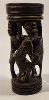 Malawi Tribal People 6 1/2" Hand Carved Wood African Sculpture with Wax Hemisphere