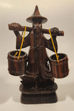 Chinese Man Carrying Buckets Carved Wood Sculpture