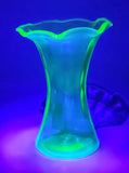 Antique Uranium Glass Ruffled 8 1/4" Tall Flower Vase