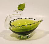 Crowned Crane Swan Bird Green Art Glass Candy Dish