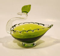 Crowned Crane Swan Bird Green Art Glass Candy Dish