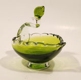 Crowned Crane Swan Bird Green Art Glass Candy Dish