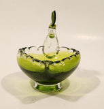 Crowned Crane Swan Bird Green Art Glass Candy Dish