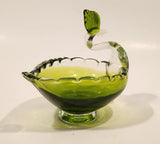 Crowned Crane Swan Bird Green Art Glass Candy Dish