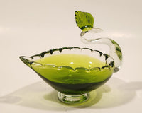 Crowned Crane Swan Bird Green Art Glass Candy Dish