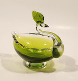 Crowned Crane Swan Bird Green Art Glass Candy Dish