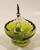 Crowned Crane Swan Bird Green Art Glass Candy Dish