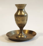 Vintage Engraved Brass Metal Miniature Dollhouse Vase and Tray