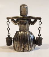 Vintage Milk Maid Carrying Pails 2 5/8" Tall Metal Figure