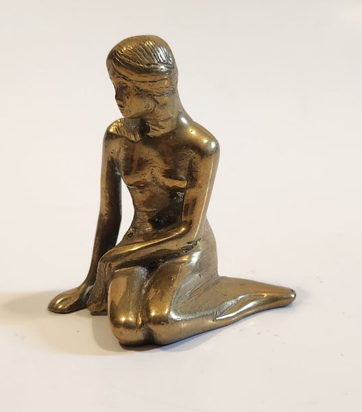 Vintage Miniature The Little Mermaid Nude Woman Sitting 2 1/4" Tall Brass Metal Figure