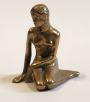 Vintage Miniature The Little Mermaid Nude Woman Sitting 2 1/4" Tall Brass Metal Figure