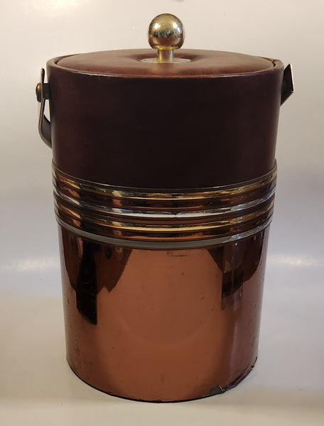 Vintage Mid Century Brown 12 1/2" Tall Copper Ice Bucket Pail with Lid and Handle