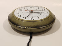 Retro Mid-Century Ingraham Olive Green 7" Round Electric Plug In Wall Clock Made in Canada