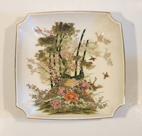 Vintage OMC Otagiri Peacock and Bamboo Gold Trim 8 1/8" Square Plate Dish Made in Japan