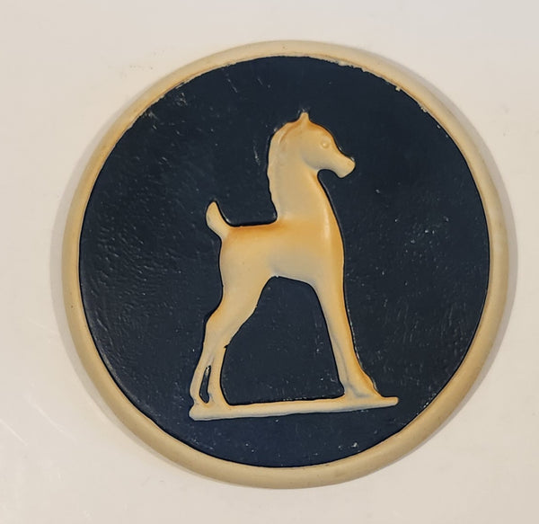 Vintage 1940s Corona Art Ware Horse Cameo Facing Right Blue and White 5 1/4" Chalkware Wall Hanging