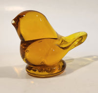 Small Song Bird Orange Amber Clear Crystal Art Glass Figurine