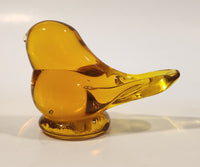 Small Song Bird Orange Amber Clear Crystal Art Glass Figurine