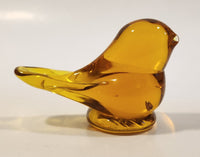 Small Song Bird Orange Amber Clear Crystal Art Glass Figurine