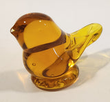 Small Song Bird Orange Amber Clear Crystal Art Glass Figurine