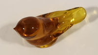 Small Song Bird Orange Amber Clear Crystal Art Glass Figurine