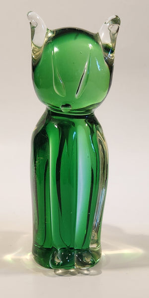 Chalet Style Green Clear Sitting Cat 6 3/4" Tall Art Glass Figurine