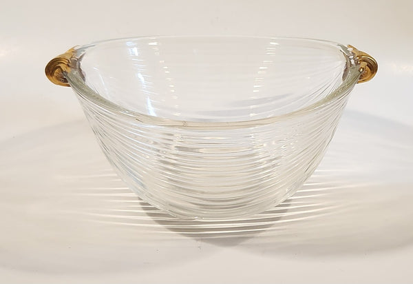 Mikasa Walther West Germany Ribbed Glass Bowl with Gold Handles