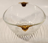 Mikasa Walther West Germany Ribbed Glass Bowl with Gold Handles