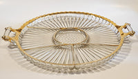 Jeannette National Gold Trimmed Ribbed Glass Serving Platter