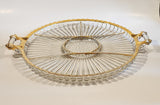 Jeannette National Gold Trimmed Ribbed Glass Serving Platter