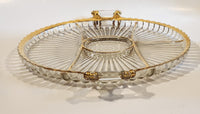 Jeannette National Gold Trimmed Ribbed Glass Serving Platter