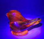 Small Song Bird Orange Amber Clear Crystal Art Glass Figurine