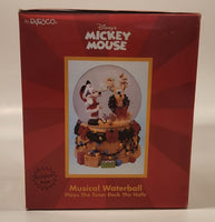 Enesco Disney's Mickey Mouse and Pluto Christmas Deck The Halls Musical Snow Globe with Sculpted Base New in Box