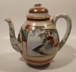 Antique 1920s Kutani Japanese Geisha Flower Decor 7 3/4" Tall Hand Painted Porcelain Teapot