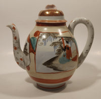 Antique 1920s Kutani Japanese Geisha Flower Decor 7 3/4" Tall Hand Painted Porcelain Teapot