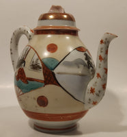 Antique 1920s Kutani Japanese Geisha Flower Decor 7 3/4" Tall Hand Painted Porcelain Teapot