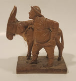 Vintage 1960s Ouro Artesania Sancho Panza No. 574 Man with Donkey Mule Hand Carved Wooden Figurine Made in Spain