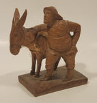 Vintage 1960s Ouro Artesania Sancho Panza No. 574 Man with Donkey Mule Hand Carved Wooden Figurine Made in Spain