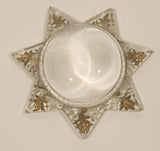 Antique Victorian Goofus Glass 7 Point Star Gold Leaf Heavy Glass Paperweight Reading Magnifier