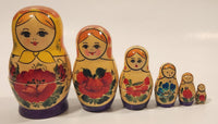 Vintage USSR Russian Matryoshka Hand Painted Wood Nesting Doll Set of 6