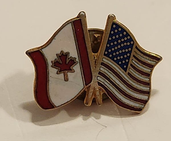 Canada and USA Waving Flags Enamel and Metal Pin