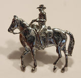 Detailed Cowboy Riding Horse Silver Tone Metal Lapel Pin