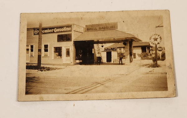 Antique MacLaren's Highland Station Mac's Shell Gasoline Premier Gasoline Texaco Motor Oil Black and White Photo Card