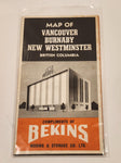 Vintage Map of Vancouver Burnaby New Westminster British Columbia Compliments of Bekins Moving & Storage Co. Ltd.