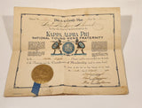 1930 Kappa Alpha Phi National Young Men's Fraternity Delta Alpha Chapter Big Rapids Michigan Certificate of Membership