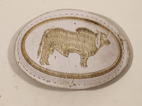 Brahma Bull White Stitched Leather Metal Based Belt Buckle