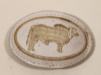 Brahma Bull White Stitched Leather Metal Based Belt Buckle