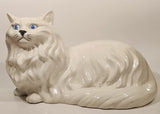 1980s Large Ceramic White Persian Cat with Blue Eyes Laying Ceramic Sculpture Ornament